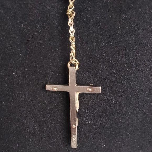 Vintage Religious Rosary Black Wooden Beads Silvertone Chain Italy - Picture 4 of 7